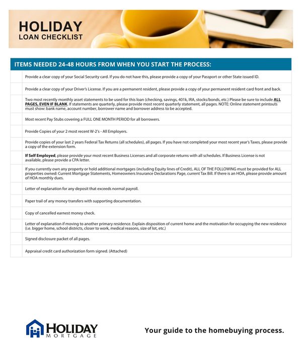 Holiday Loan Checklist (24–48 Hours)